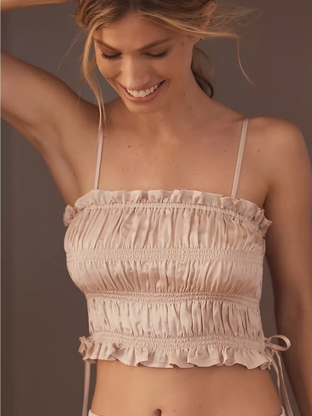 Anthropologie Blush Pink Smocked Ruffle Top